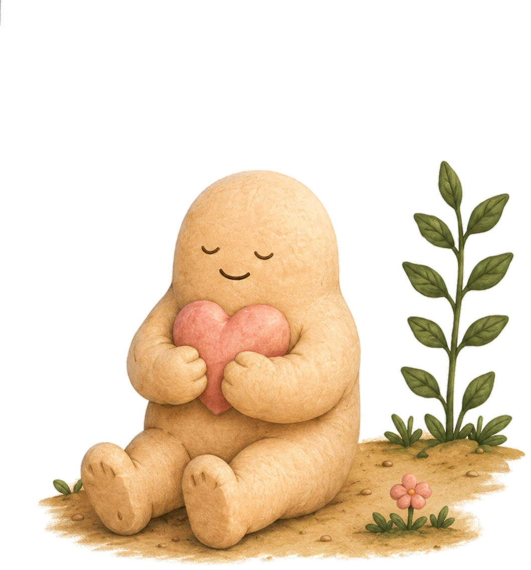 El Sobber sosteniendo una planta con corazón